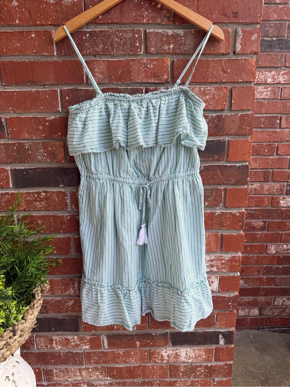 American Eagle Outfitters Green, Navy & White Striped Ruffle Dress